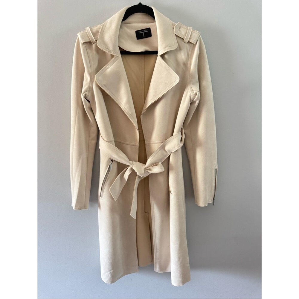 Tahari Light Cream Belted Trench Coat